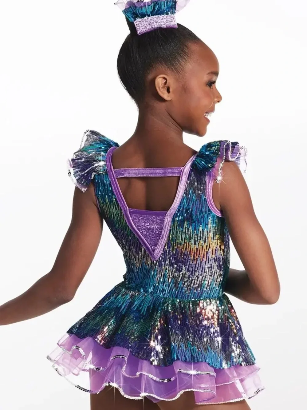 Weissman Purple Multicolor Sequin Dance Dress